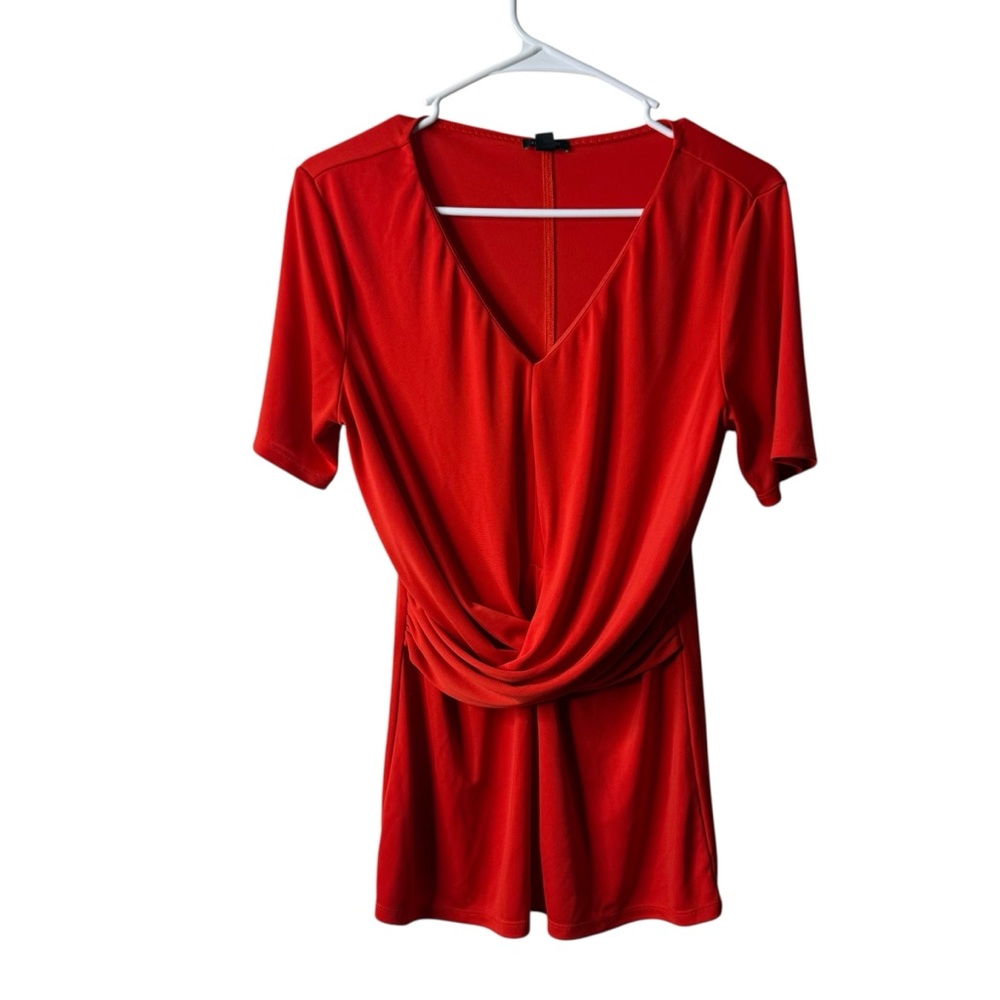 Ann Taylor Orange Draped Wrap Short Sleeve Blouse